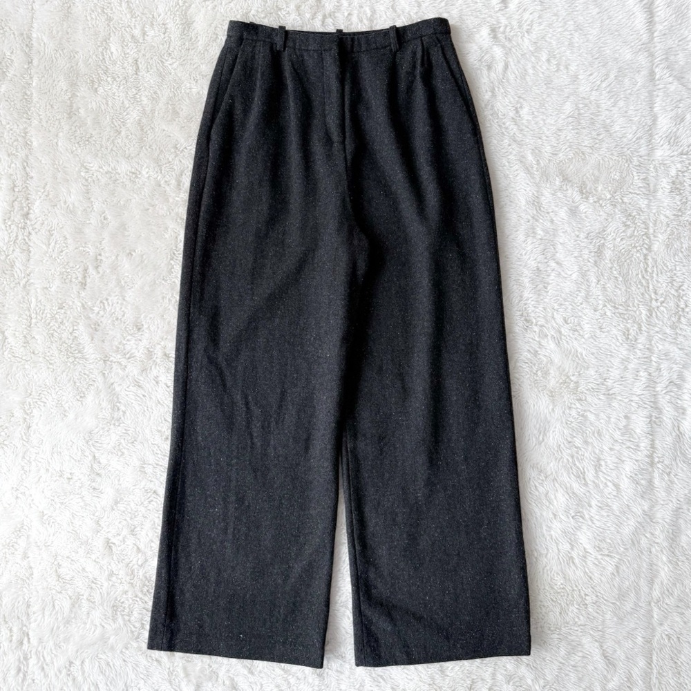 Frank And Oak Woman Dark Gray Wool Blend High Rise Wide Leg Pants US8 Classic